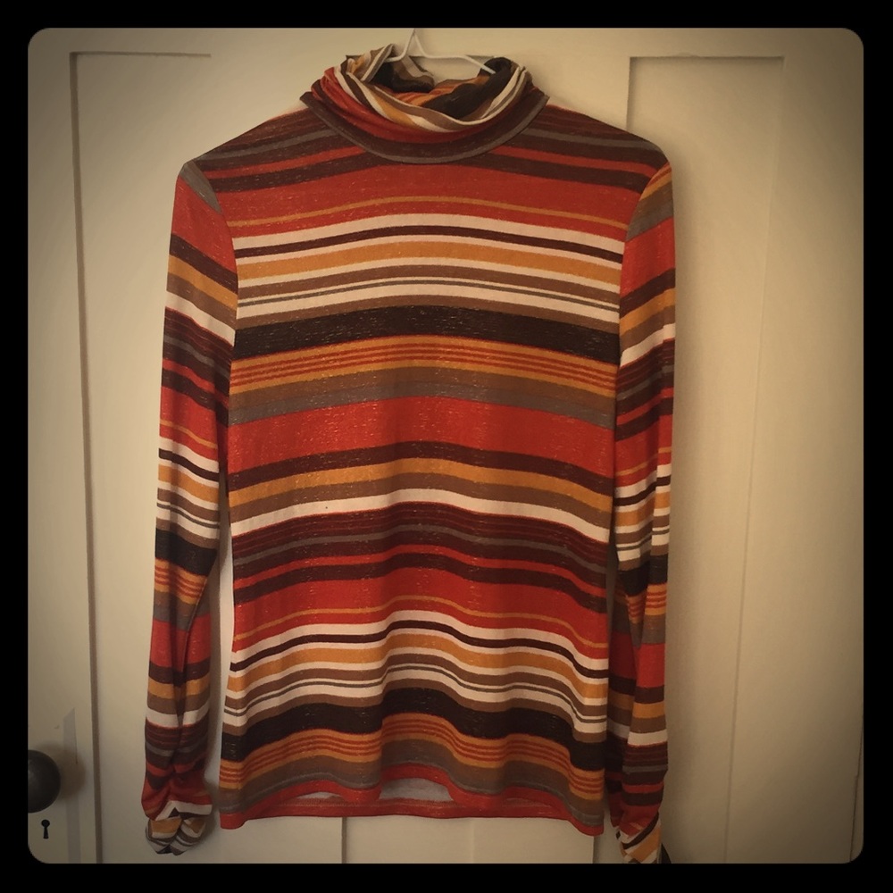 Fall colored, long sleeve, striped stretchy shirt